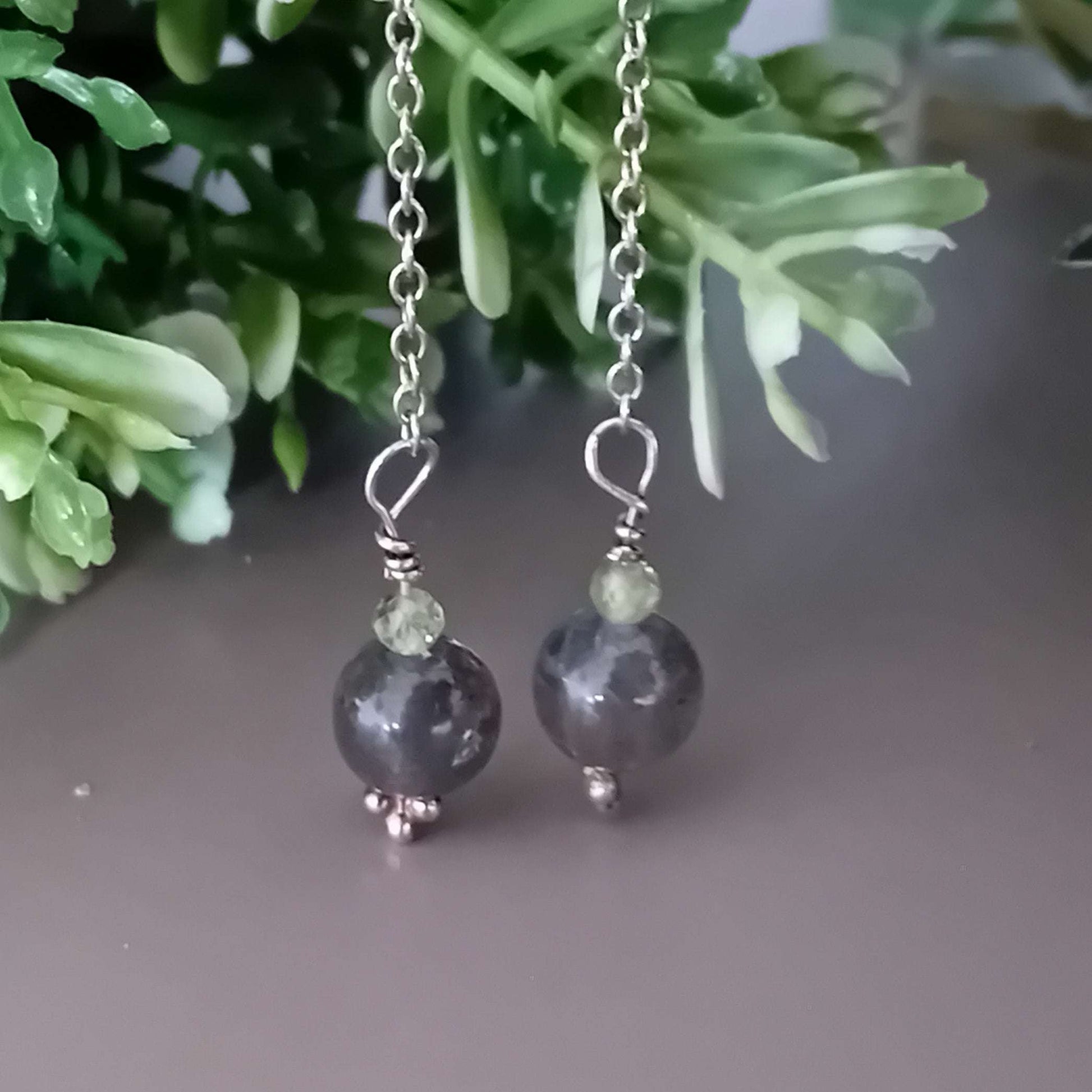 Gemstone and Sterling Silver Chain Earrings