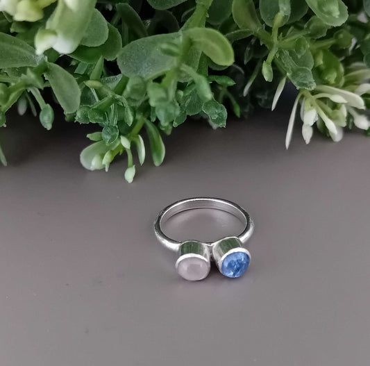 Moi et Toi Ring - Sterling Silver with Tanzanite & Rose quartz