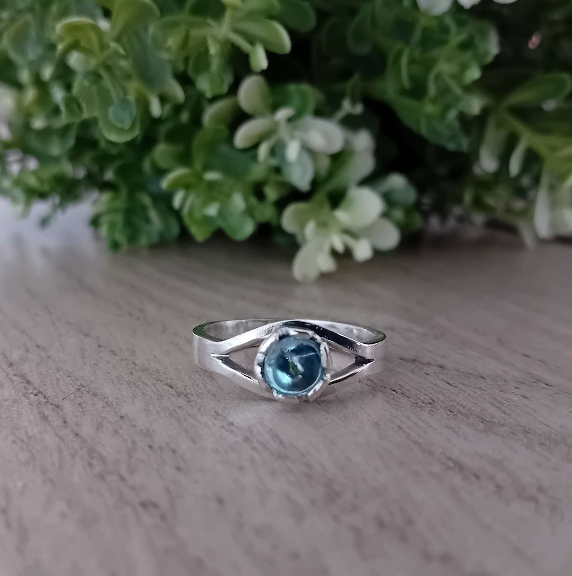 Sky Blue Topaz and Sterling Silver Split Shank Ring