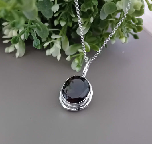 Chunky Sterling Silver Bezel set Necklace- Smokey Quartz
