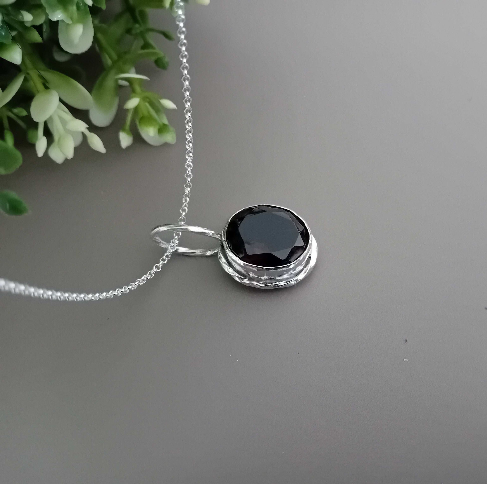 Chunky Sterling Silver Bezel set Necklace- Smokey Quartz