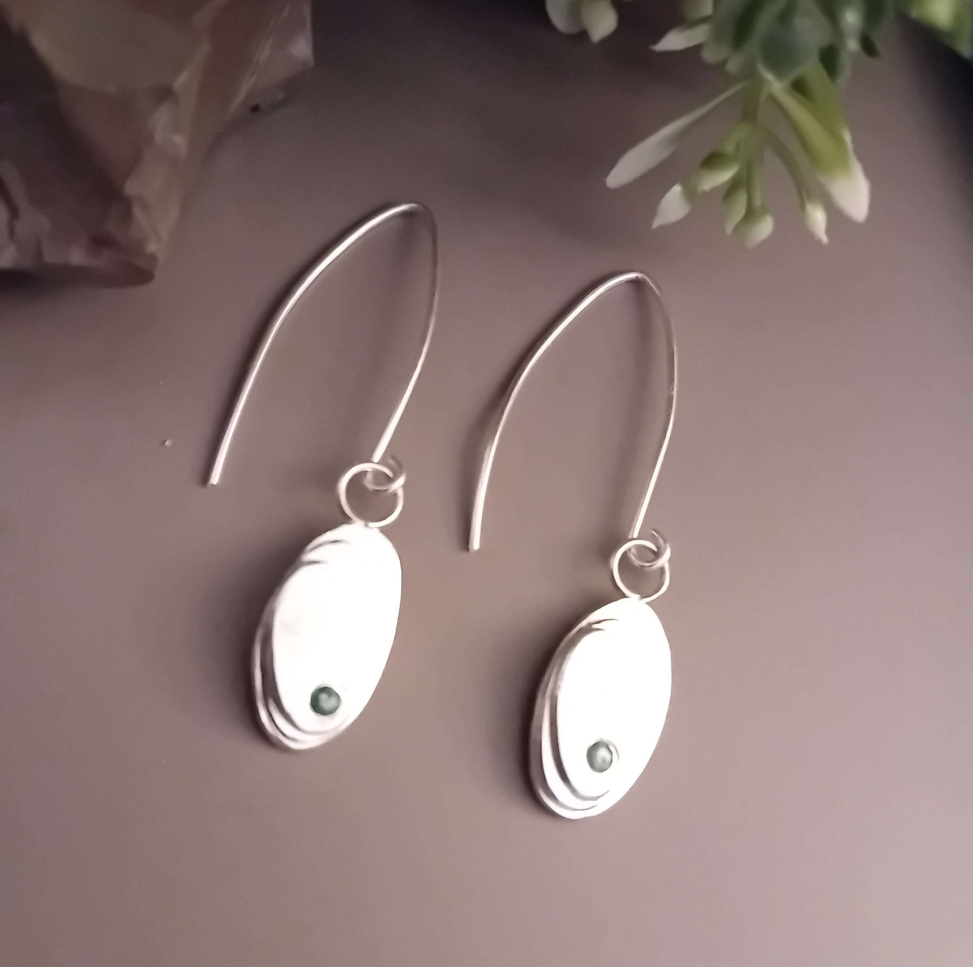 The Stork Egg Earrings - sterling silver with emerald