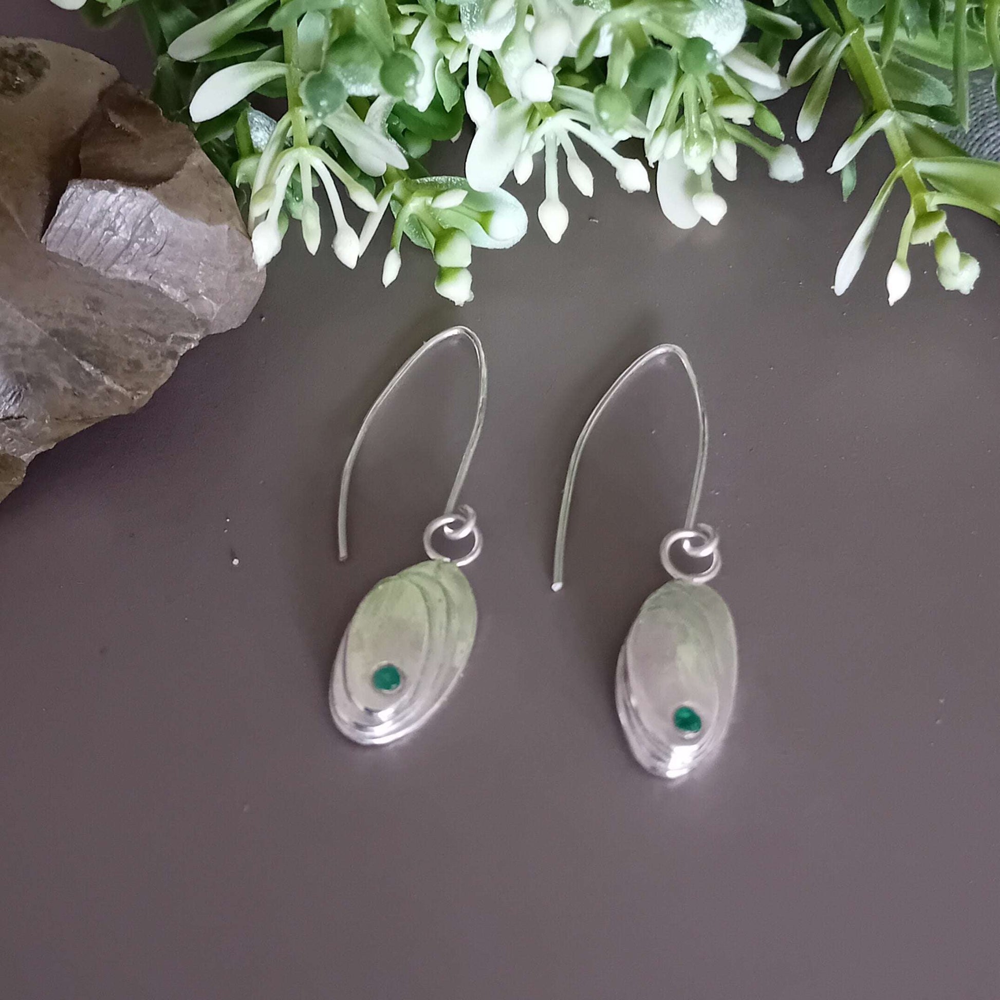 The Stork Egg Earrings - sterling silver with emerald