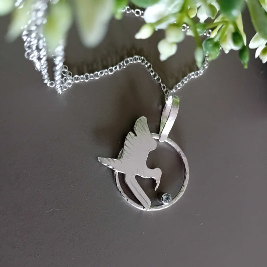 The Stork Landing Necklace - sterling silver with white topaz