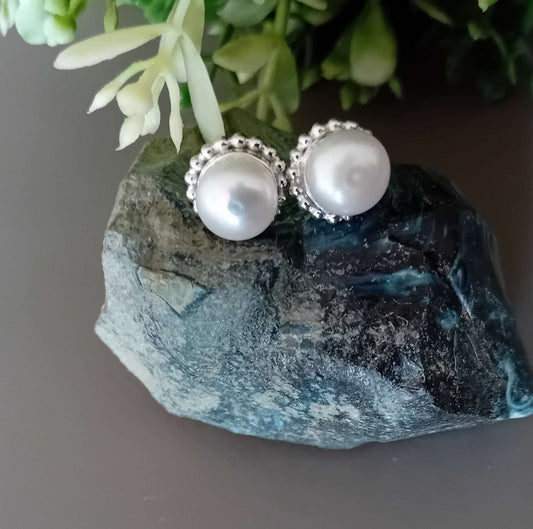 Sterling Silver Pearl Cup Stud Earrings