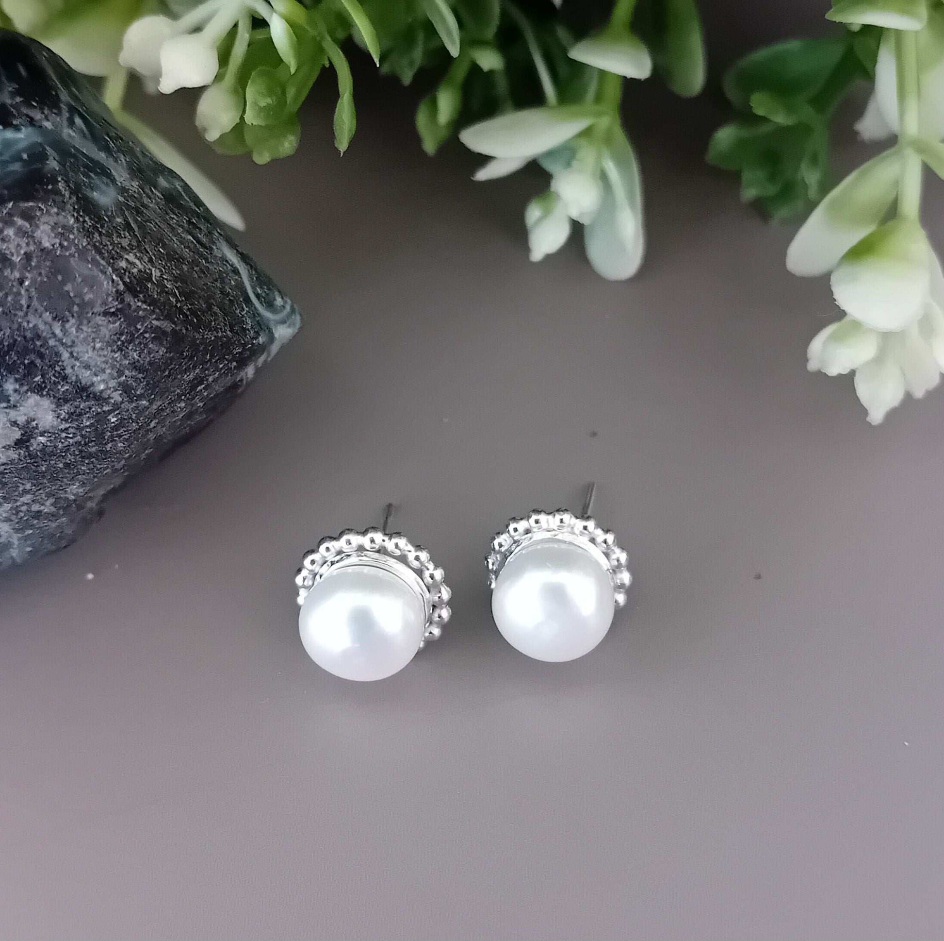 Sterling Silver Pearl Cup Stud Earrings
