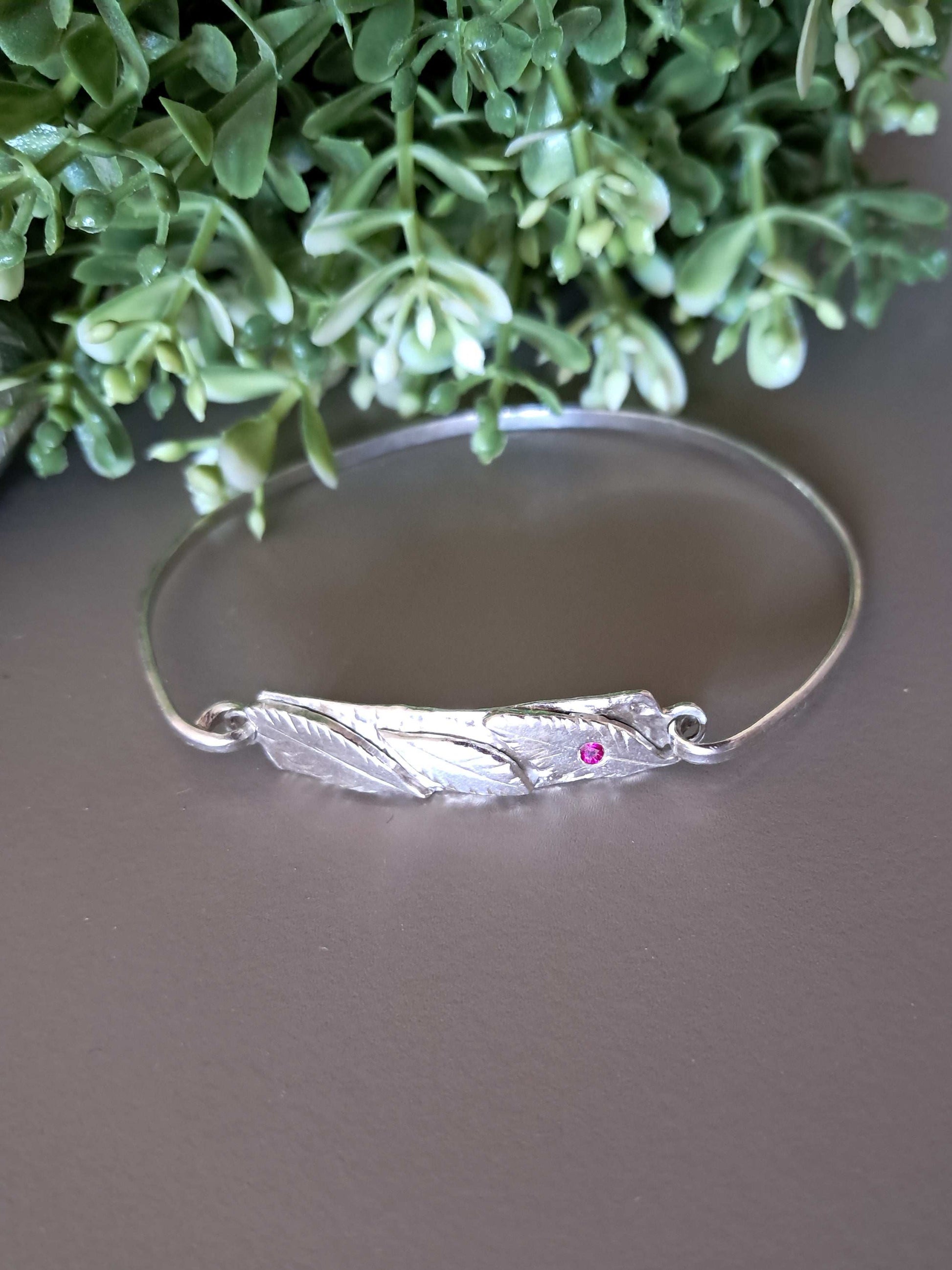 The Stork Feather Bracelet- sterling silver with ruby